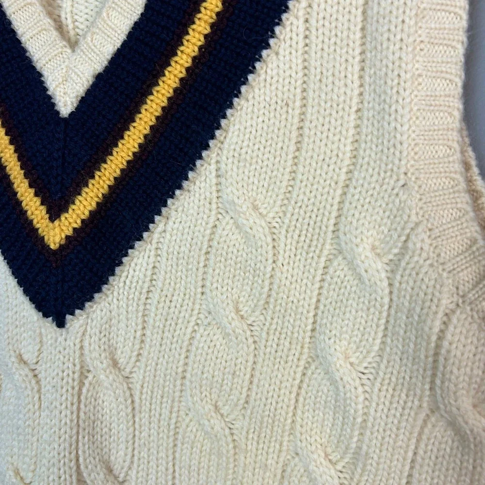 VTG Polo Ralph Lauren Cricket Sweater Vest Men's Small Wool Cable Knit Varsity